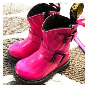 Hot pink patent doc martens boots